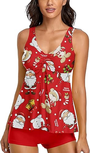 UNIQWETO Tankini con control de abdomen y pantalones cortos, trajes de baño de 2 piezas para mujer