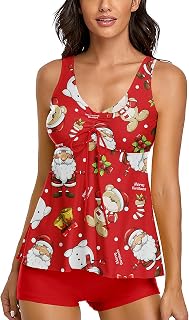UNIQWETO Tummy Control Tankini Tops Bathing Suits for Women's 2 Piece Swimsuits Loose Tank Top with Boyshorts