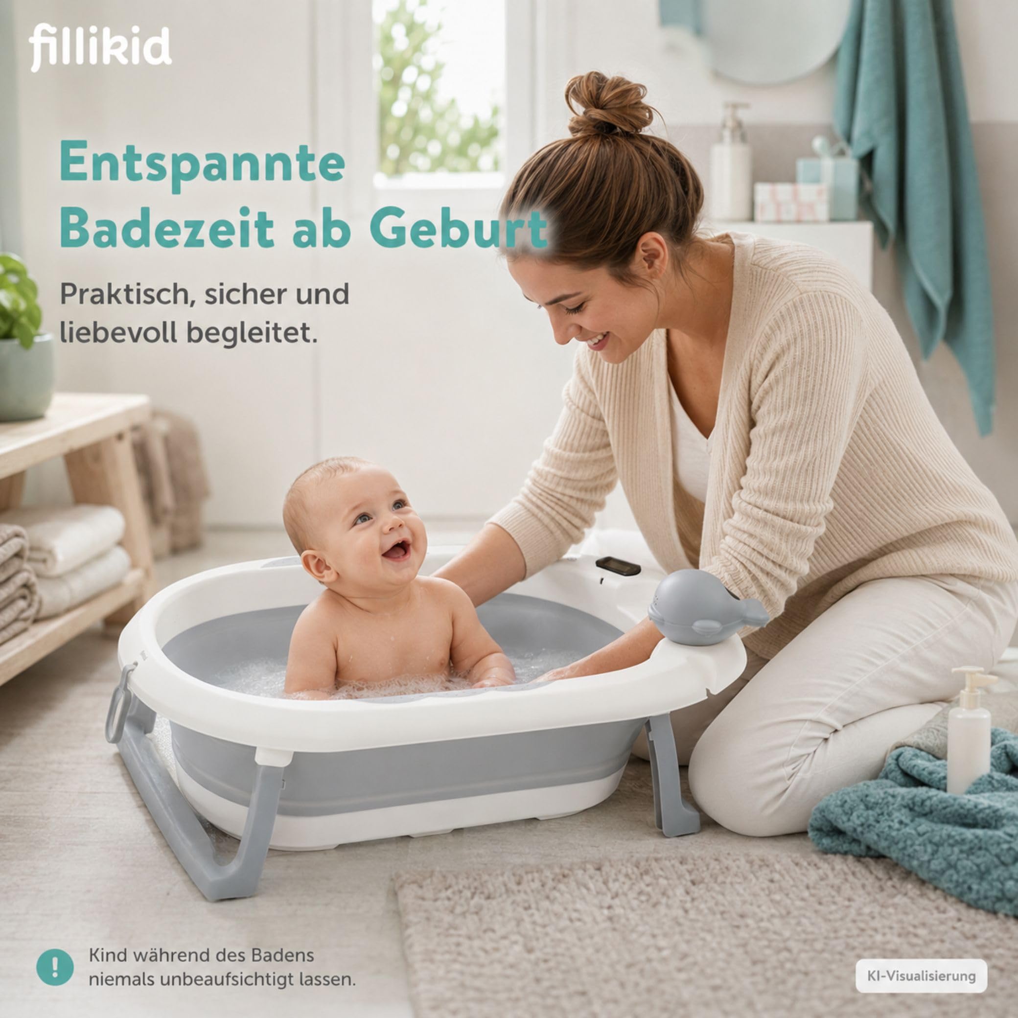Fillikid Baby Badewanne, faltbare Badewanne ab Geburt