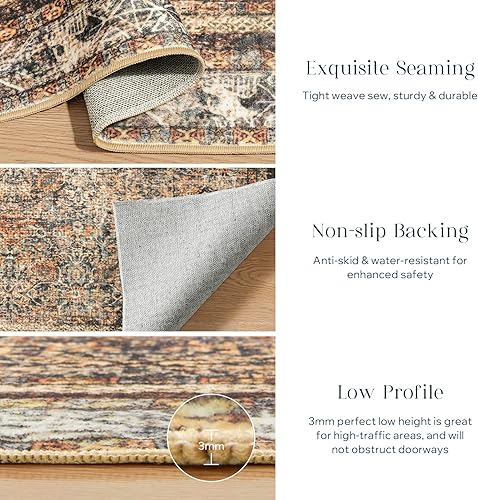 Miniatura 4 de Phantoscope Alfombra de pasillo de 2 x 8 pies  Alfombra bohemia lavable antideslizante para cocina, ultrafina, vintage, envejecida, para entrada,