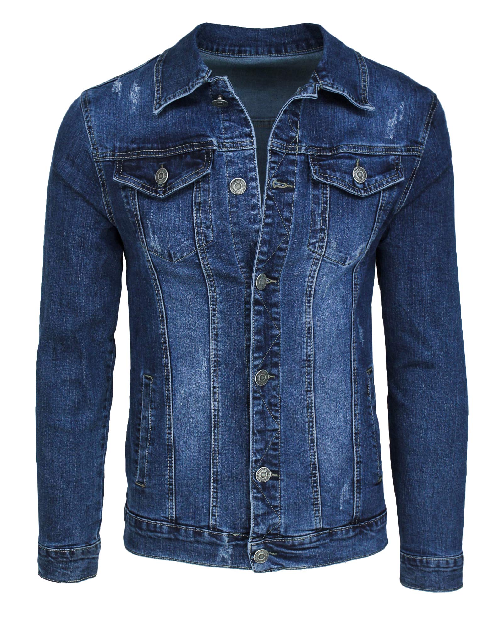 Evoga Giubbotto di jeans uomo casual denim giacca giubbino moto slim fit Jacket