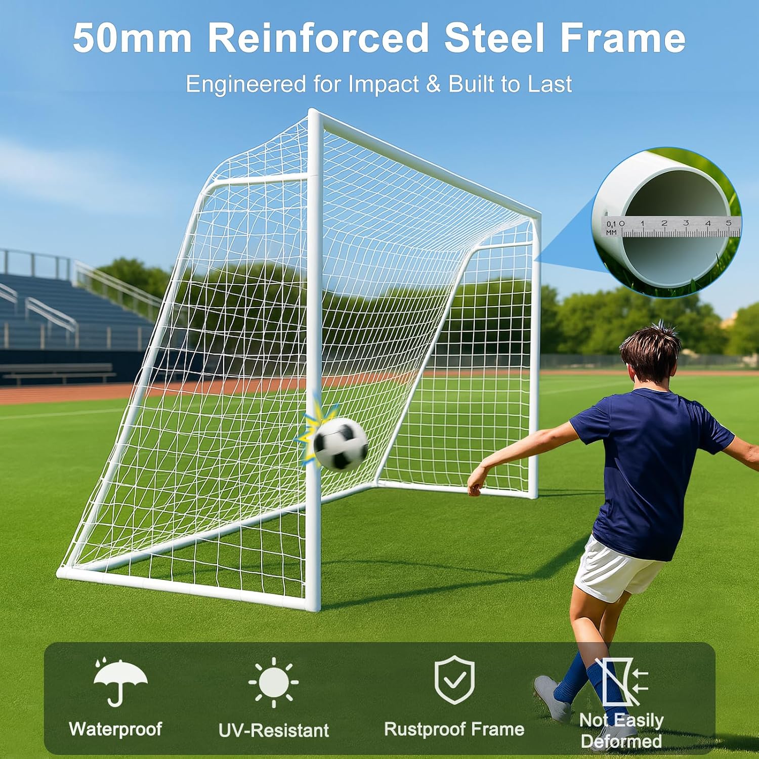 MOPHOTO Soccer Goal, 6X4/8x6/10x6.5/12x6/16x7/18.5x6.5/21x7/24x8ft Soccer Goals for Backyard, Full Size Soccer Goal for Teens & Adults Training