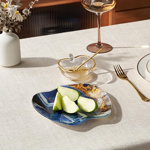 Miniatura 10 de Rosh Hashanah - Plato de manzana de vidrio con azul y dorado judío de año nuevo anfitriona fiesta favores cocina servir accesorios de cocina regalos