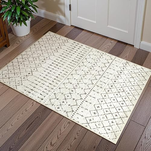 Miniatura 1 de Beeiva Alfombra marroquí vintage de 2 x 8 pulgadas, parte trasera antideslizante, resistente a las manchas, gris, geométrica, para pasillo, cocina,
