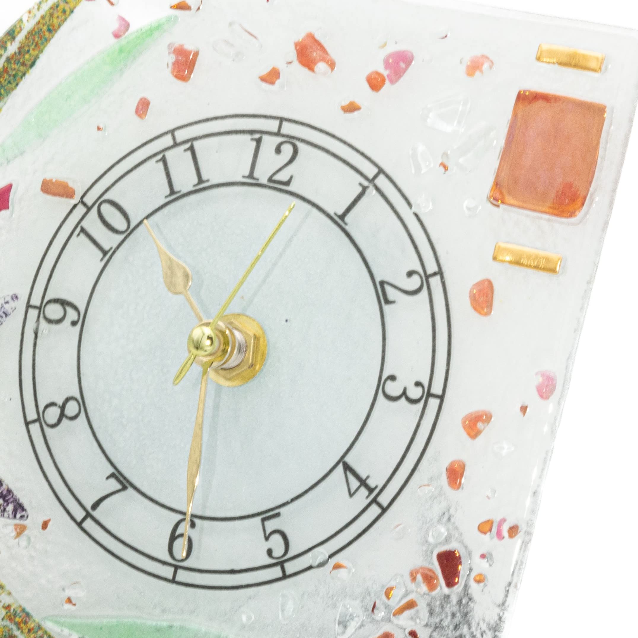 Sospiri Venezia Orologio da Tavolo Vetro Murano Meccanismo Silenzioso Decorato Floreale Oro Idea Regalo Realizzato a Mano Made Italy (18x15 cm)