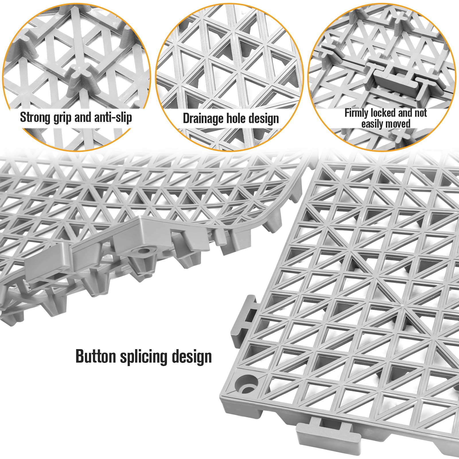 12 Pcs Drainage Mat Modular Interlocking Cushion 11.8" x 11.8" Garage Floor Tiles Non-Slip Splicing Rubber Floor Tiles for Drain, Deck, Pool, Outdoor/Indoor (Grey) — Amazon image 4