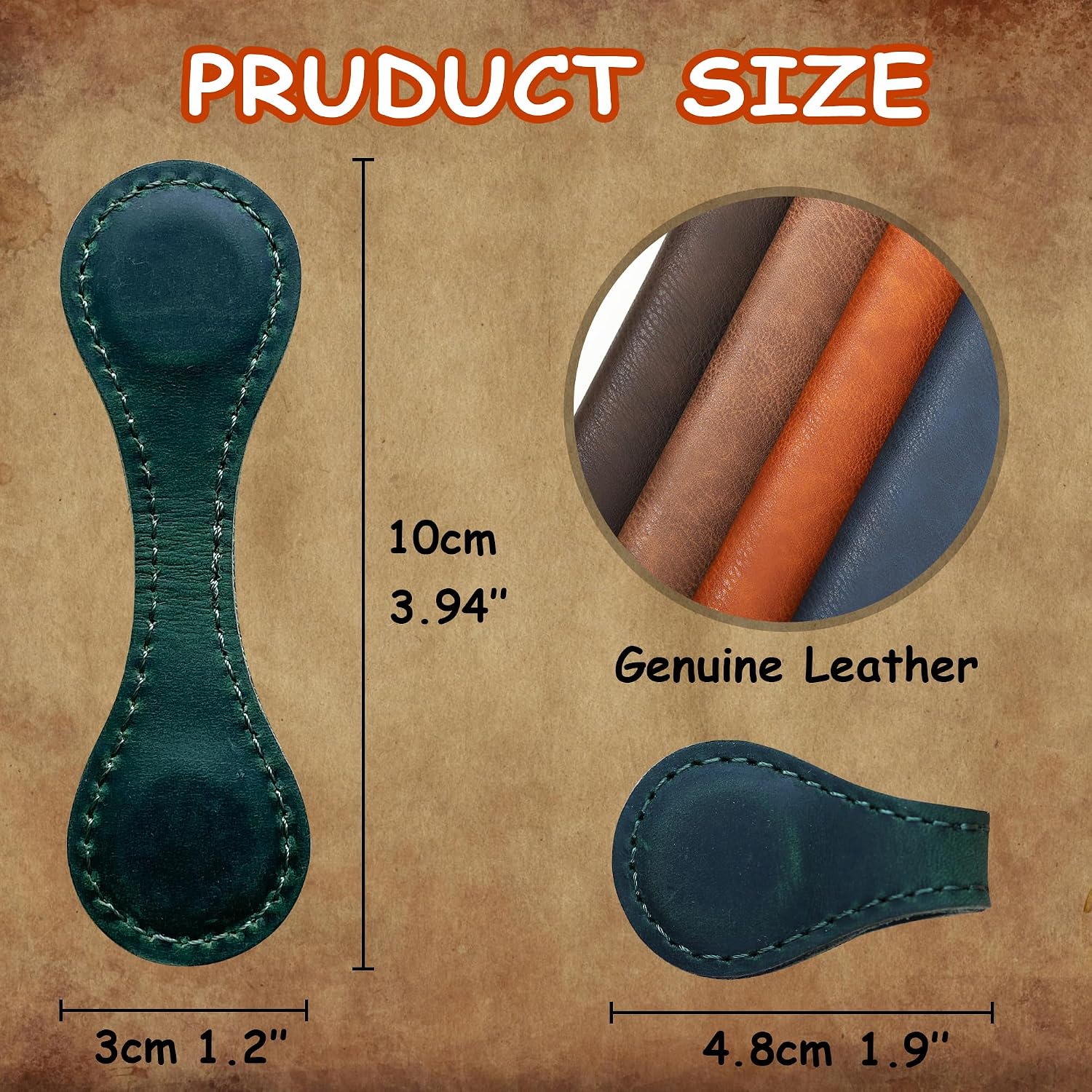 Genuine Leather Bookmark Double-Sided Magnetic Buckle Magnet Clip Handmade Notebook Planner Decorative Accessories (Green) image 4