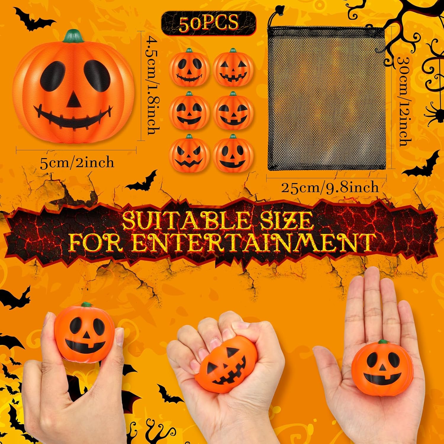 Leyndo 50 Pcs 2 Inch Halloween Pumpkin Stress Balls Mini Foam Relief Balls with Bags Halloween Party Favors Toys for School Carnival Rewards Halloween Thanksgiving Party Decoration Supplies - Image 2