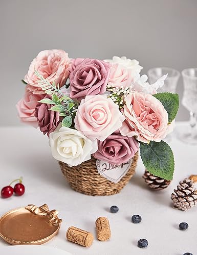 Miniatura 3 de Combinación de flores artificiales, decoración del día de San Valentín, flores falsas de seda con hojas y tallos para bricolaje, ramos de boda,