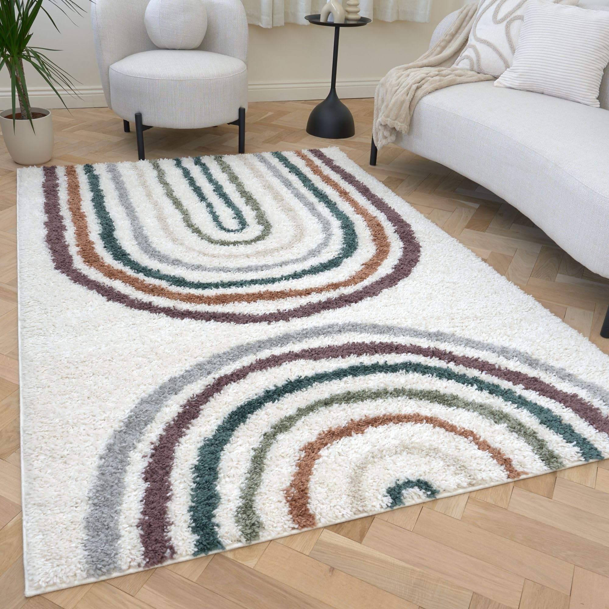 THE RUGS Moodi Rainbow Design Shaggy Soft High Pile Living Room Rug Runner | Size: 200cm x 290cm