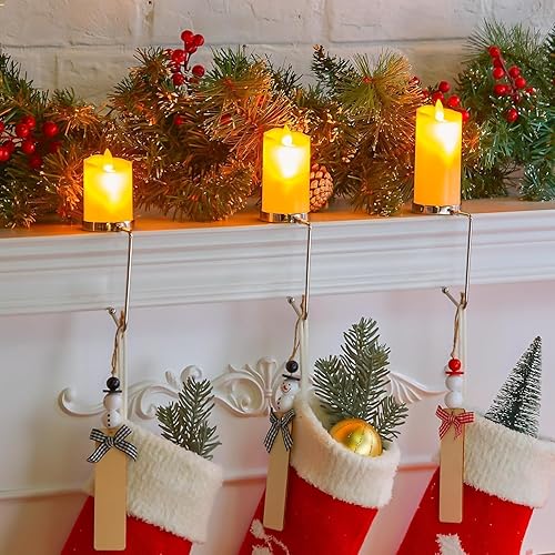 Minetom Juego de 3 soportes para calcetines de Navidad para el manto LED, velas votivas parpadeantes sin llama para chimenea, gancho para calcetines