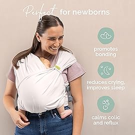 Boba Bliss Pre-Wrapped Baby Carrier with Buckle - Newborn to 7-35 lbs Light, Breathable & Easy to Adjust Hybrid Infant Sling & Toddler Carrier - Certified Hip-Healthy for 0-18 Months - Organic Stone