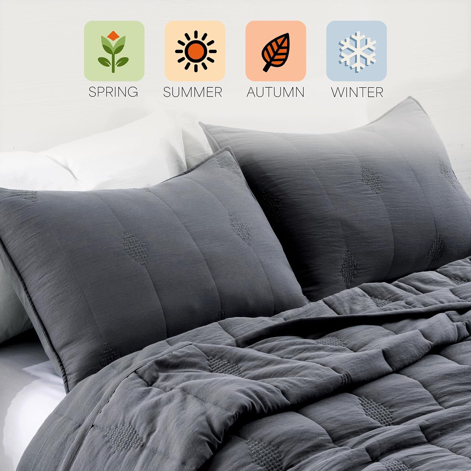Queen Quilt Set, 3 Pieces Lightweight Microfiber Bedspread with 2 Pillow Shams, All Season Coverlet Bedding - Charcoal Grey Queen Set
