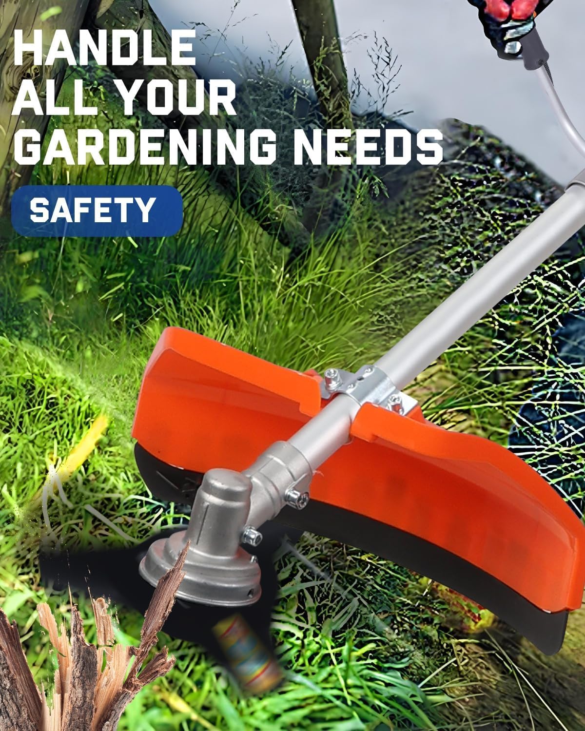 52CC Weed Wacker Gas Powered, 3-in-1 String Trimmer/Brush Cutter/Edger – 18″ Cutting Swath, Balanced 18.5LB Design, Full-Crank 2-Stroke Engine, Quick-Start System for Effortless Yard Care