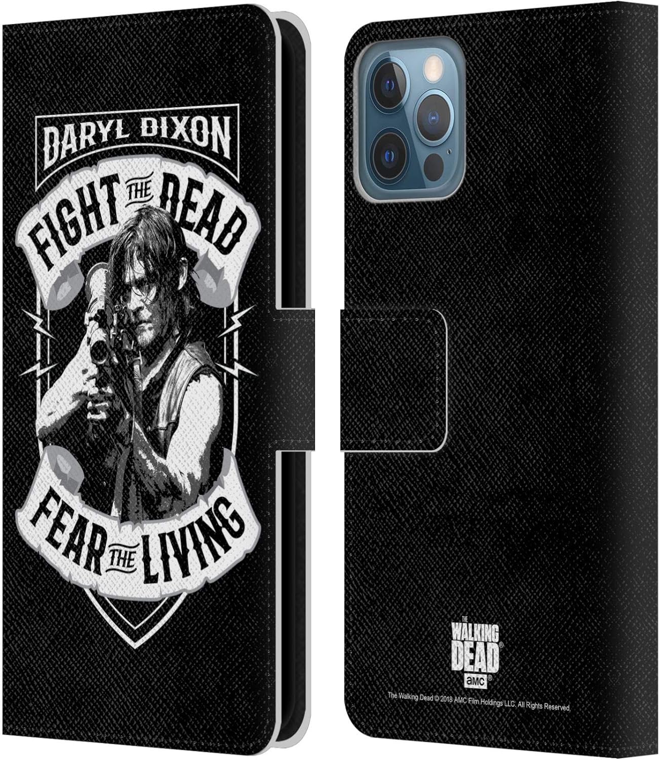 Head Case Designs Officially Licensed AMC The Walking Dead Motorcycle Flames Daryl Dixon Biker Art Leather Wallet Case Compatible with Apple iPhone 12 / iPhone 12 Pro