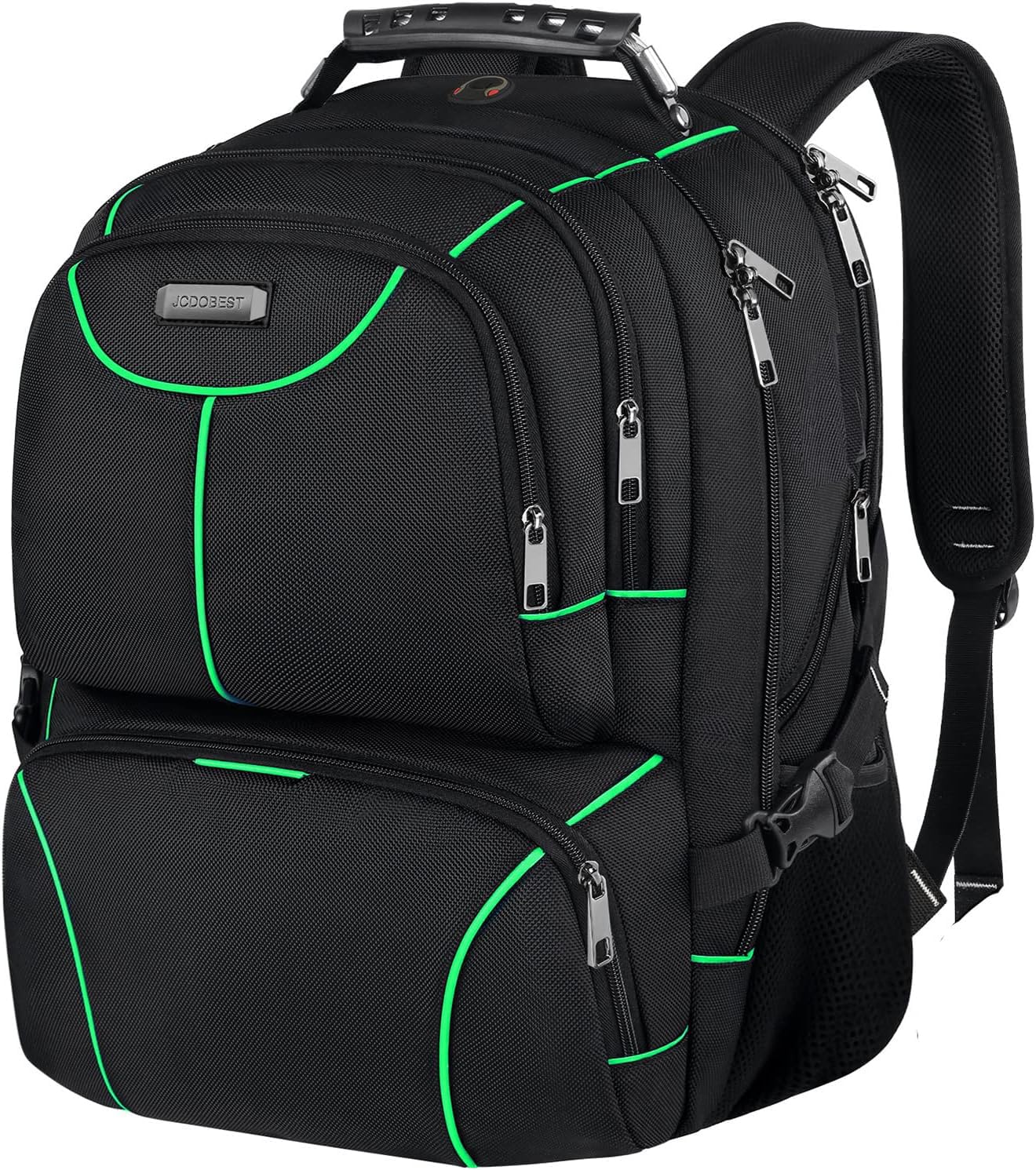 VECKUSON Zaino per computer portatile, 15,6 pollici, verde, unisex, impermeabile, porta di ricarica USB, isolato, approvato TSA, antifurto, tessuto in nylon poliestere resistente
