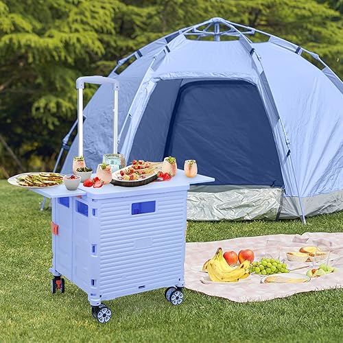 Miniatura 8 de Carrito plegable plegable portátil con ruedas, carrito de compras con tapa, resistente al desgaste, rueda giratoria de 360 para viajes, compras,