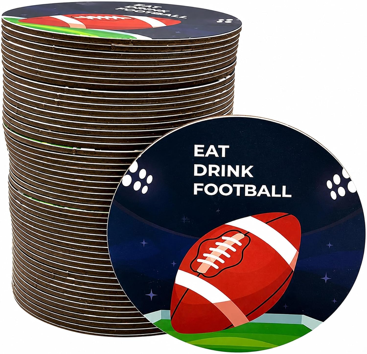 Bashout Football Drink Coasters – 50 Pack Round Disposable Cardboard Coasters for Game Day Parties, Tailgates, Football Birthdays, Sport Events & Watch Party, Footballs Party Decorations 3.5 Inch Size