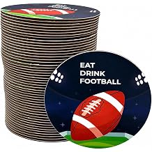 Bashout Football Drink Coasters 50 Pack Round Disposable Cardboard Coasters for Game Day Parties, Tailgates, Football Birthdays, Sport Events & Watch Party, Footballs Party Decorations 3.5 Inch Size