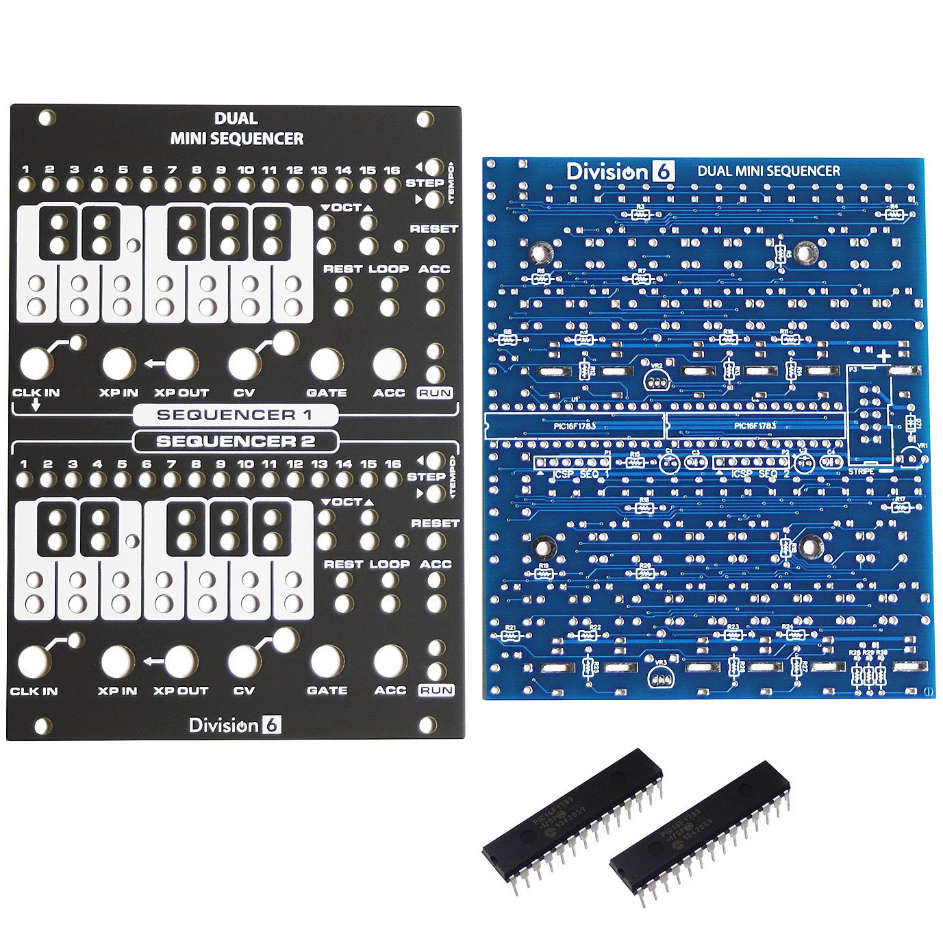 Division 6 Dual Mini Sequencer Eurorack V2 PCB, Panel and ICs