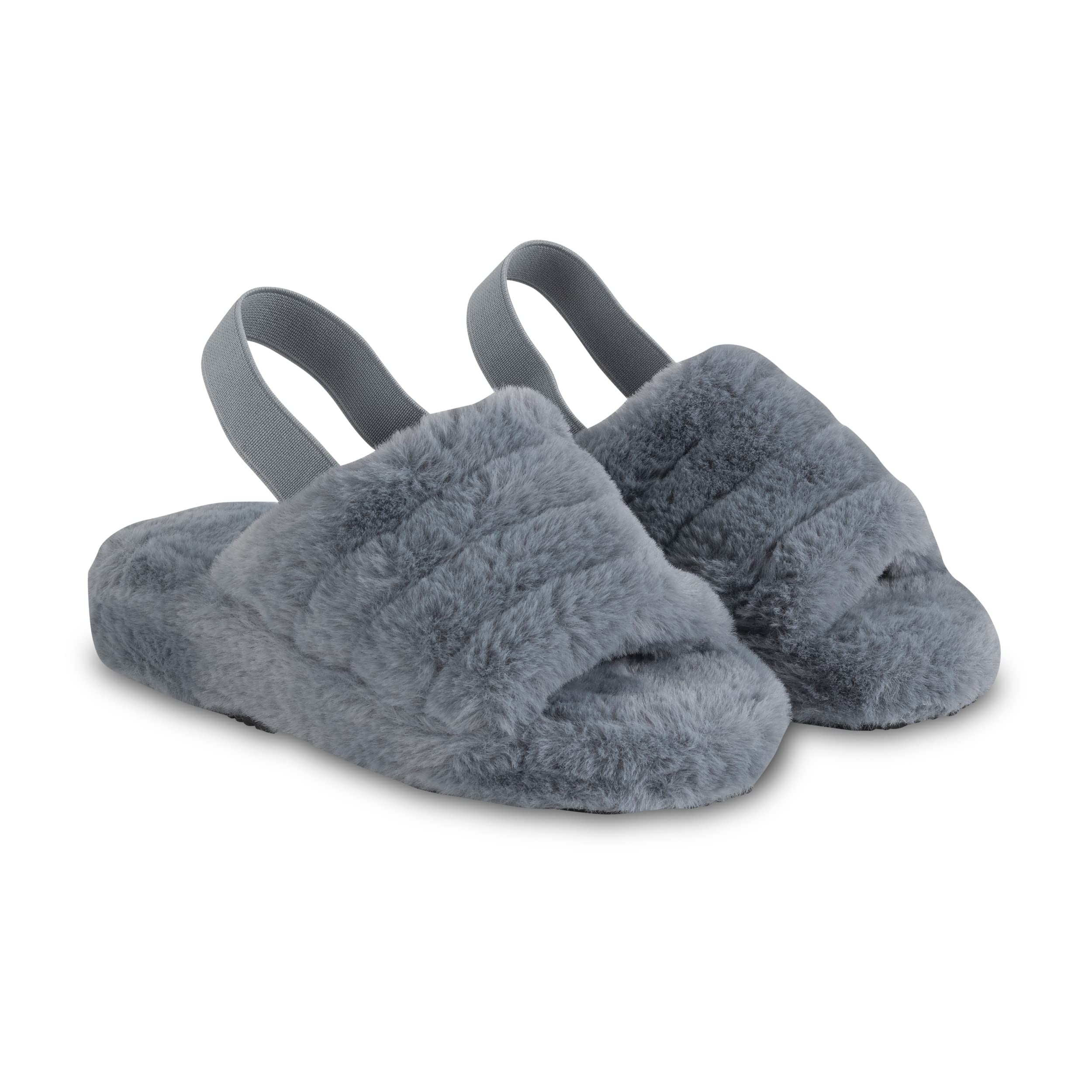 Polar Womens Slippers - Open Toe Slip On Slippers Women with Elastic Strap - Anti-Skid Fluffy Slippers for Indoor - Warm House Slipper Sandals - Memory Foam Fluffy Slider Grey AEA0700/UK8