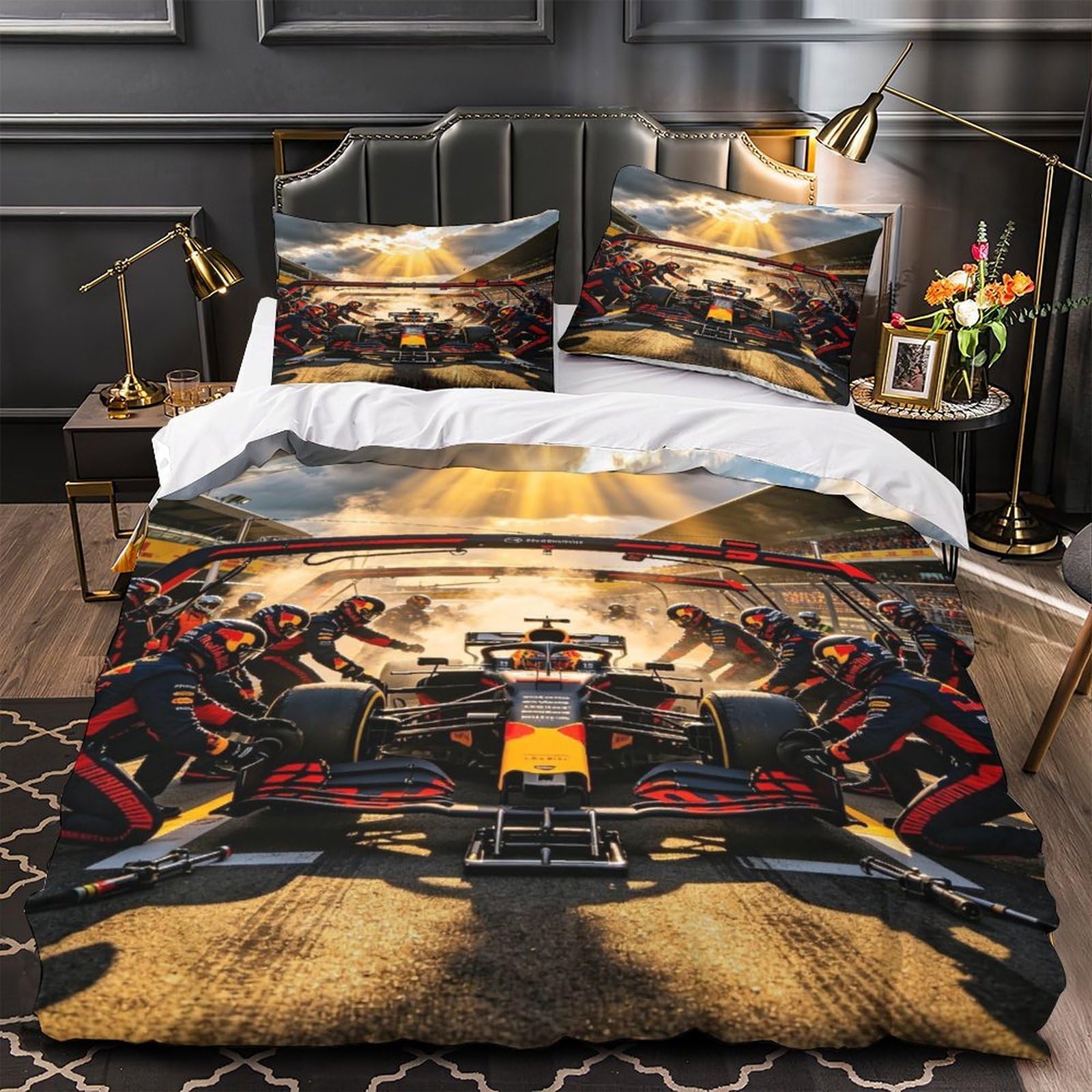 DAFUfbw Formulaa Racing Comforter Cover With Hidden Zipper Super King（260x220cm）, Pit Stop Duvet Cover with Pillowcases, Bedding Set Soft Microfiber Quilt Cover Set
