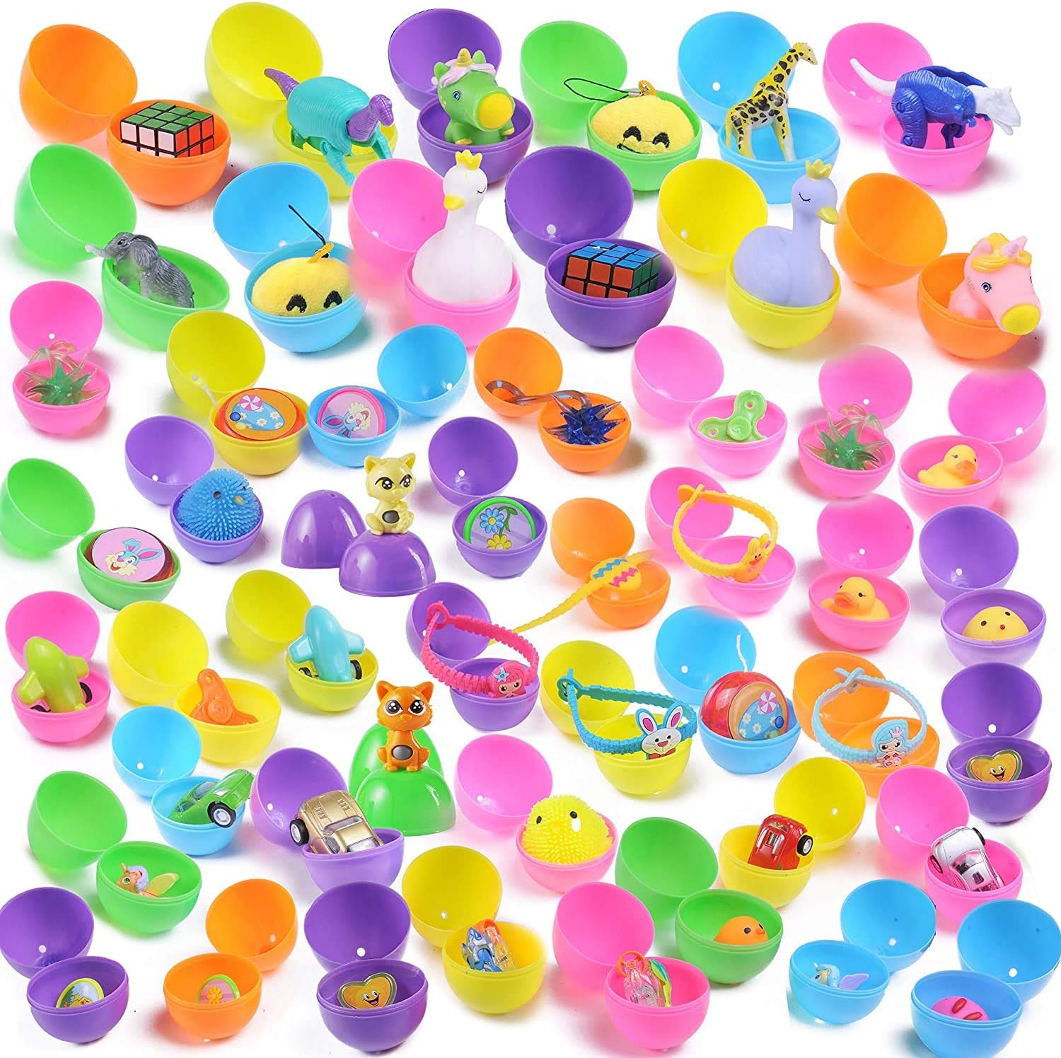 JOYIN 60 Pcs Pre Filled Easter Eggs with Toys Combo Set, 12 3.25” Eggs and 48 2.25” Eggs, Bright Colors Easter Eggs for Easter Basket Stuffers, Easter Party Favors, Easter Egg Hunt, Classroom Events