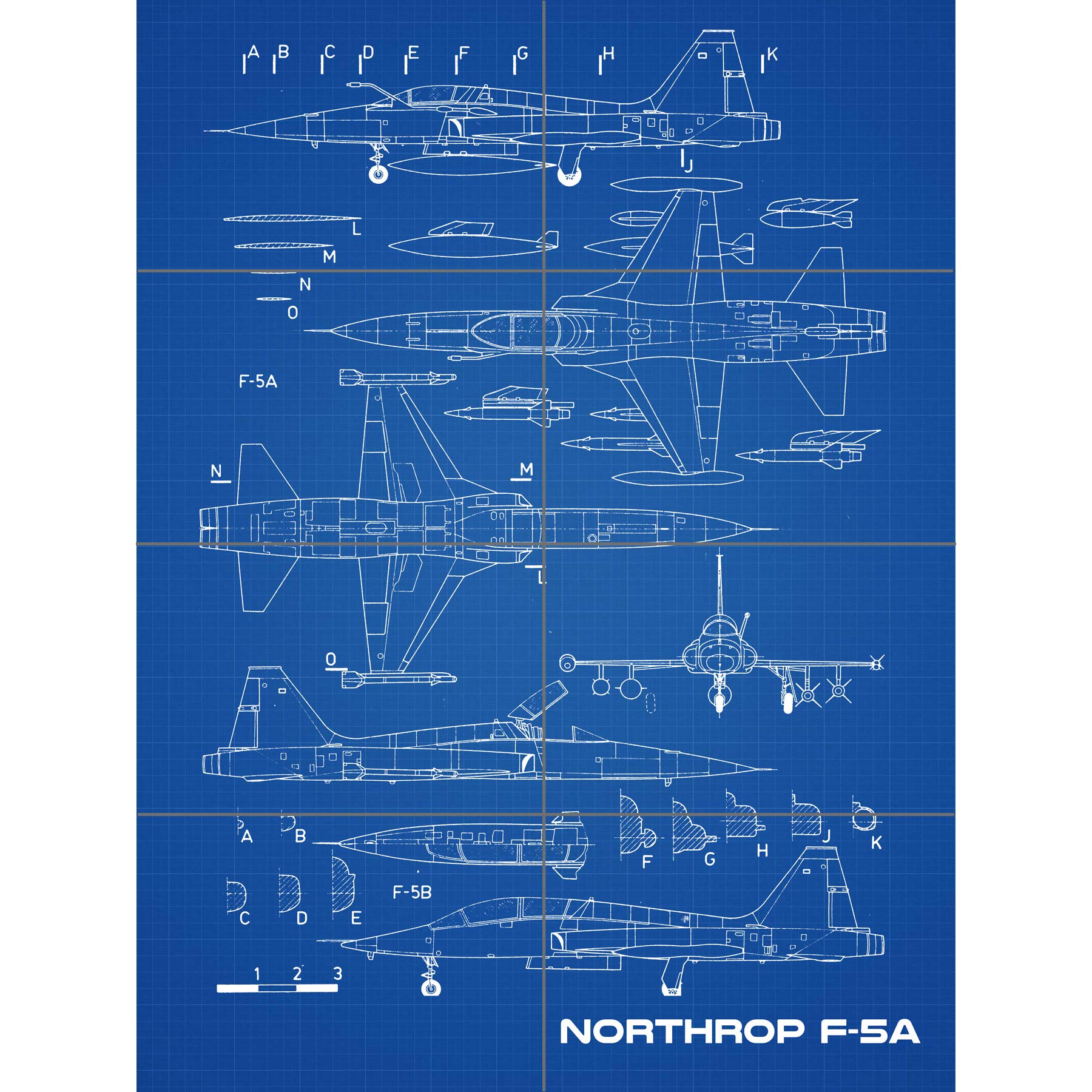 Artery8 Northrop F-5A Freedom Fighter US Plane Blueprint Plan XL Giant Panel Poster (8 Sections)