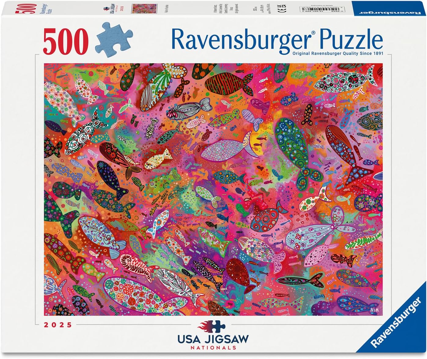 Ravensburger USA Jigsaw Nationals - Fish in Fuchsia - 500 Piece Jigsaw Puzzle - Vibrant Underwater Artwork - Relaxing and Rewarding Challenge - Ages 12 and Up