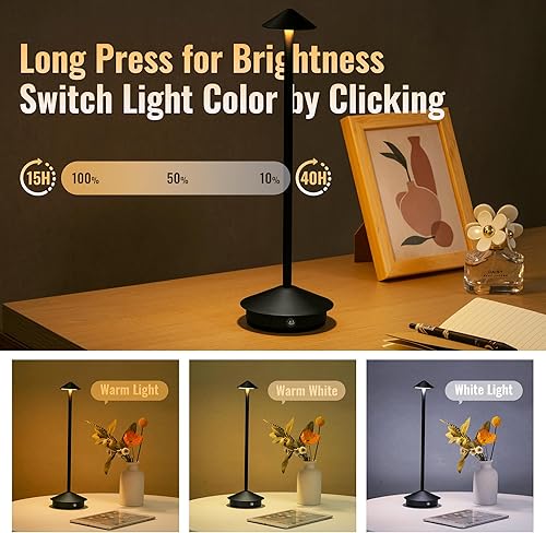 Miniatura 2 de AIYOBCORD Lámpara de mesa inalámbrica, paquete de 2, lámpara de escritorio LED recargable de 6000 mAh, lámpara de mesa con batería de 6000 mAh, luz