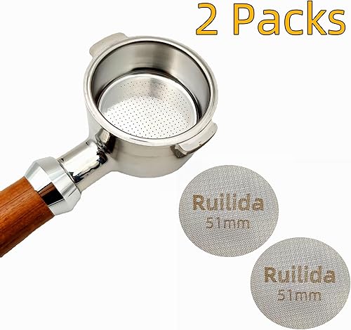 Miniatura 6 de Paquete de 2 pantallas de disco espresso de 2.008 in, reutilizable, 0.067 in de grosor, 150 m, acero inoxidable 316, filtro de café profesional,