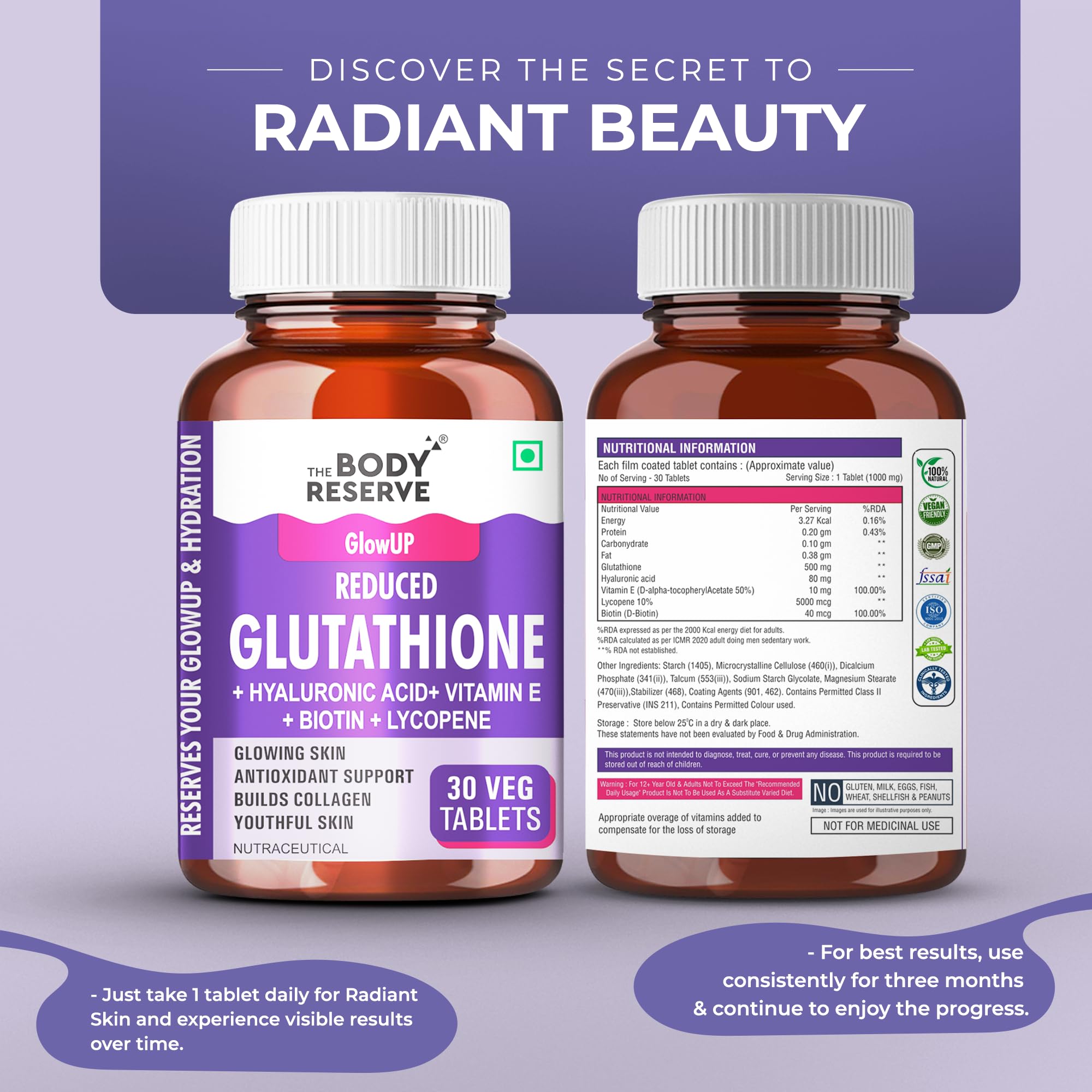 l glutathione pills results The Body Reserve Japanese L-Glutathione Tablets for Skin Whitening | 500mg  Glutathione Supplements with Hyaluronic Acid, Vitamin E, Lycopene & Biotin  | Skin Glow & Collagen Support