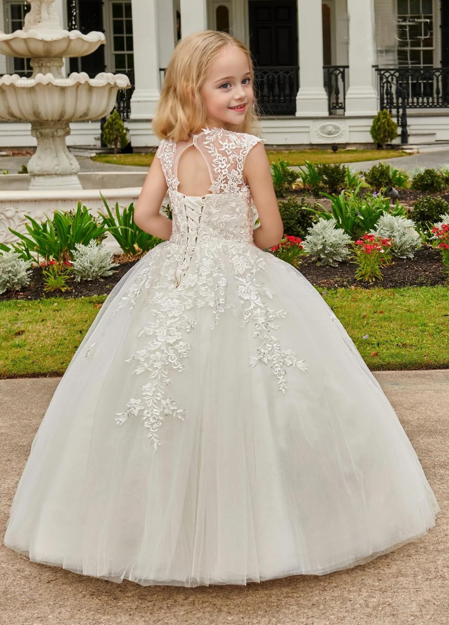 Generisch Blume Mädchen Bauschig Tüll Kleid Erste Kommunion Kleid für Mädchen Blume Mädchen Kleid für Hochzeit Spitze Applikationen Geburtstag Party Hochzeit Kleid