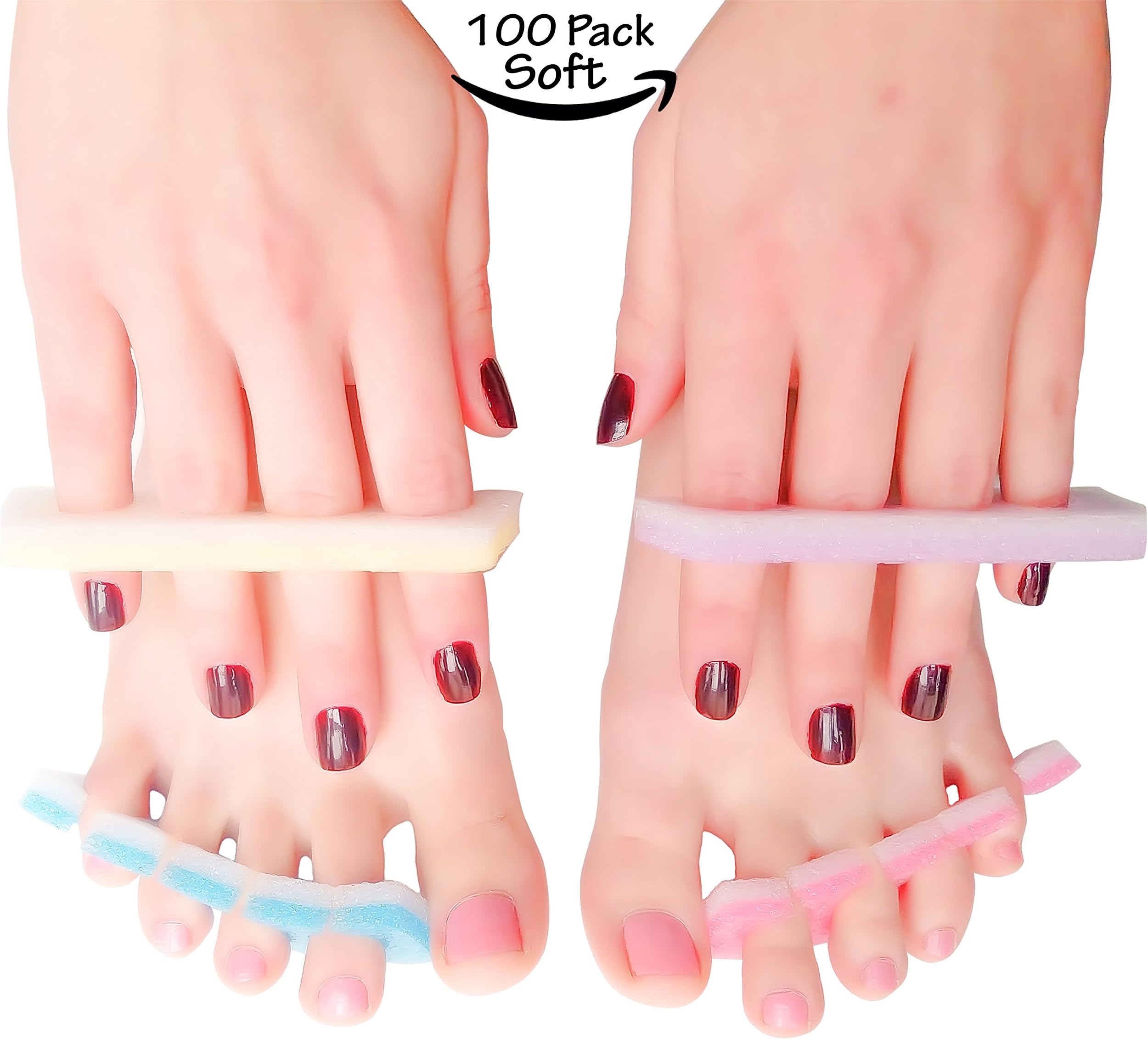 Pedicure Manicure Toe Separators Spacers Durable Soft Foam Individually Wrap Disposable For Nail Finger Foot Spa Professional Quality Home or Salon (100 Pack (200 pc), Soft)