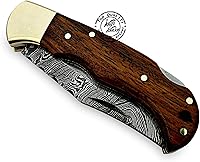 Vista 8 de Cuchillo de bolsillo de damasco hecho a mano de madera de rosa, plegable, cuchillo de caza, cuchillos plegables para hombres con mango de madera