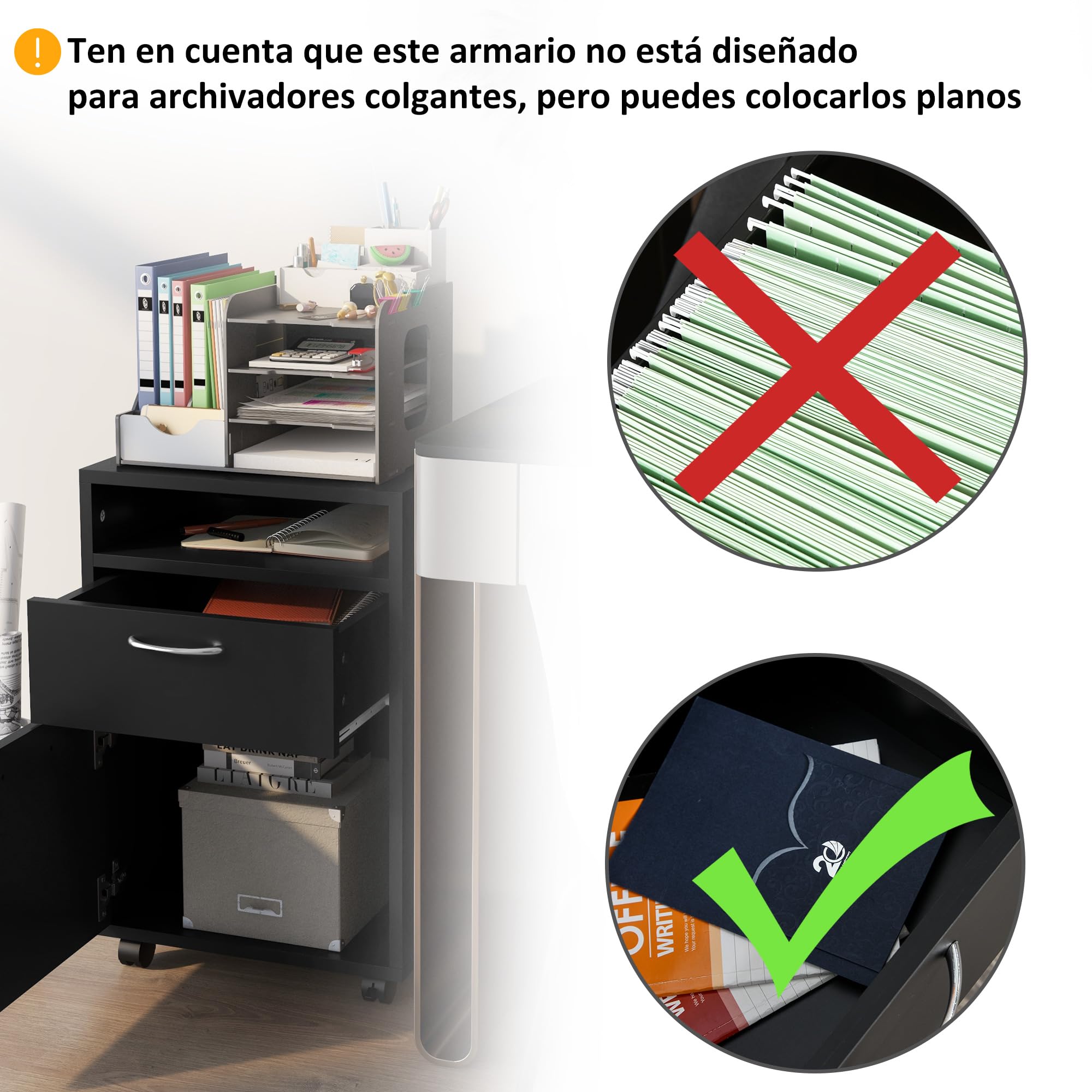 HOMCOM Cajonera de Escritorio con Ruedas, Cajonera de Oficina con Cajón, Compartimento, Puerta, Archivador Móvil para Estudio, Salón, 40x35x60 cm, Negro