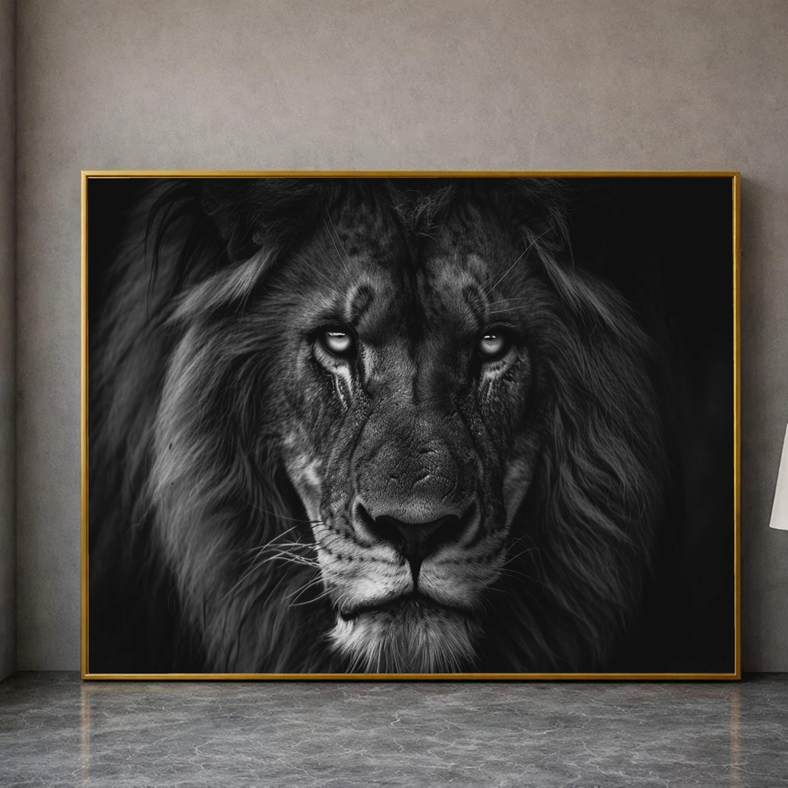 CAOXTART Majestic Lion Portrait Canvas Painting, Black and White Animal Wall Art, Nature Wildlife Picture, Lion Face Canvas Print(60x90cm/Frameless)