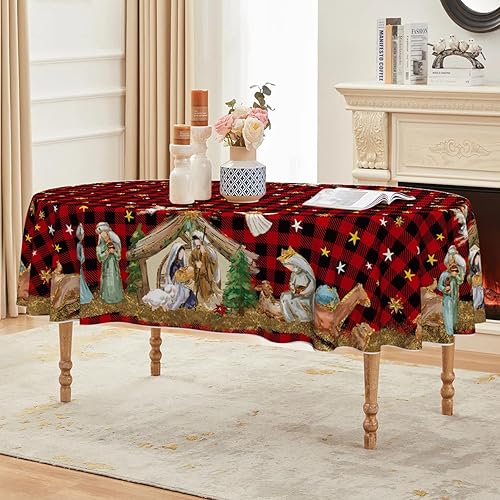 Miniatura 9 de Horaldaily Mantel de Navidad de 60 x 120 pulgadas, diseño de búfalo rojo a cuadros, lavable, para decoración de fiestas, pícnic, cenas