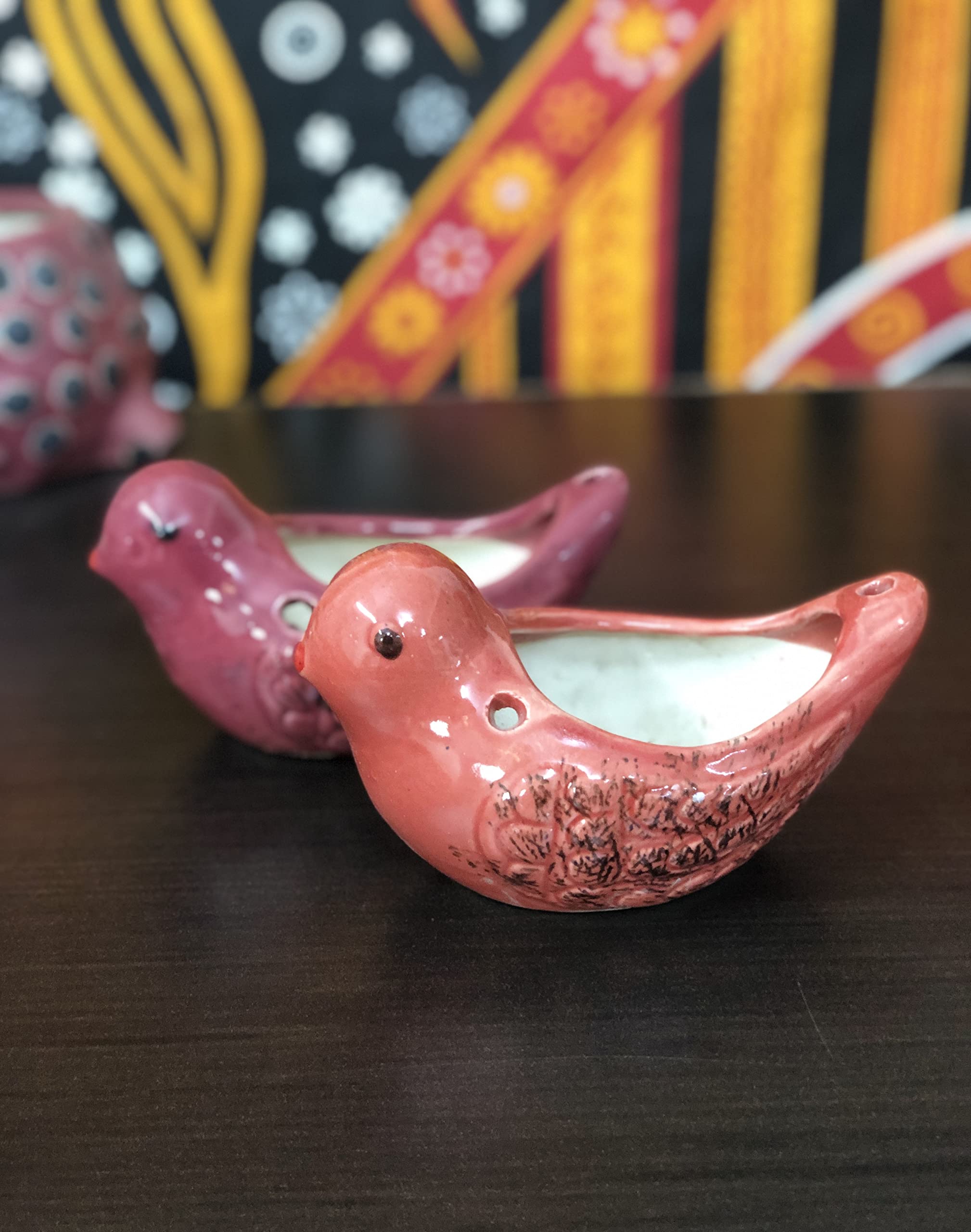 Master Piece Crafts Hanging Bird Ceramic Planter,Ceramic Flower Pot for Balcony, Living Room, Outdoor Garden planters, Plants Set of 2 (Orange or Maroon)