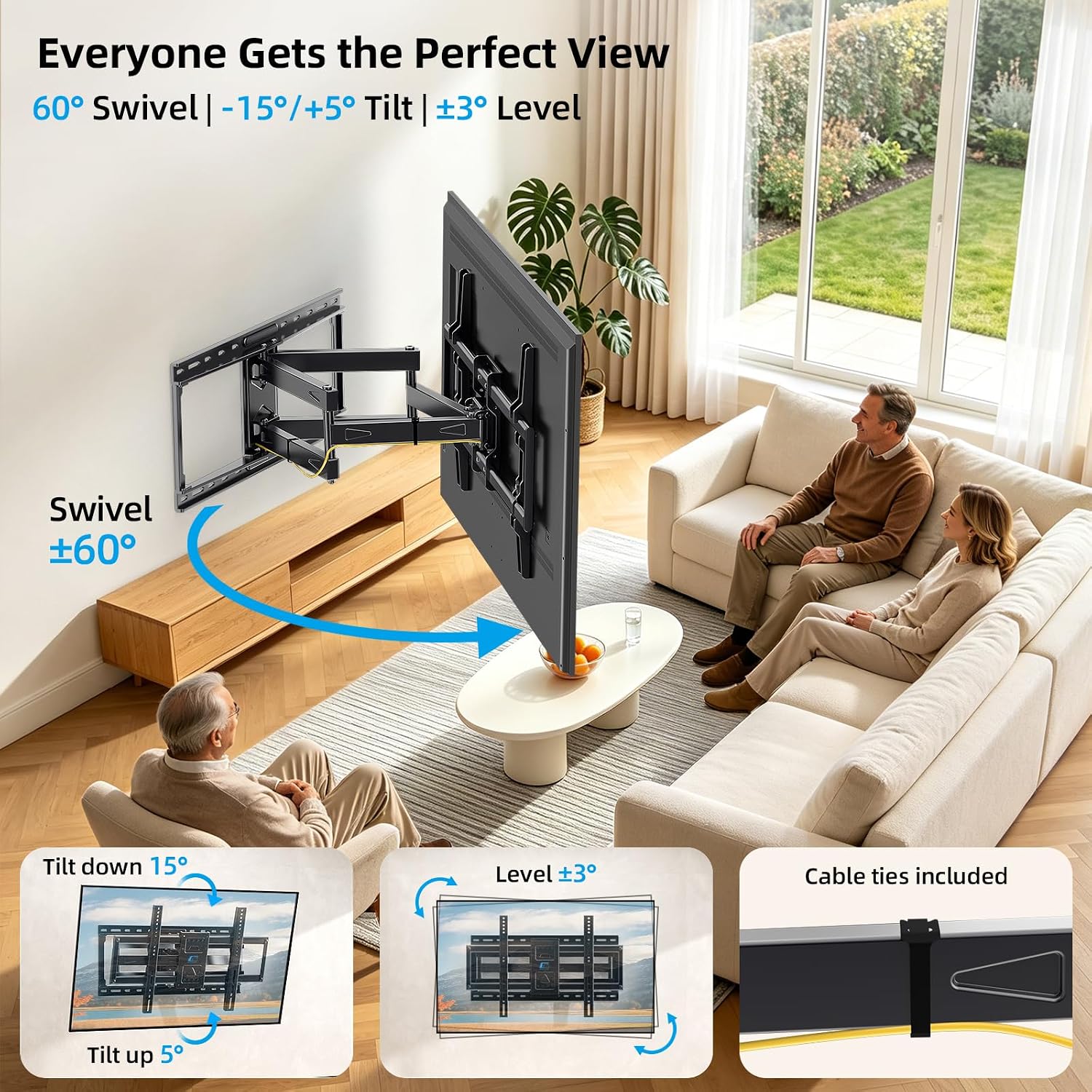 HOME VISION TV Wall Mount for 40-90" TVs up to 200 lbs - Fits 24" Wood Studs (8-24") & Extends 23.5" - Heavy Duty TV Mount Bracket - Full Motion Articulating Swivel/Tilt/Level with Max 600x400mm VESA 6 81LcZP2GHXL. AC SL1500