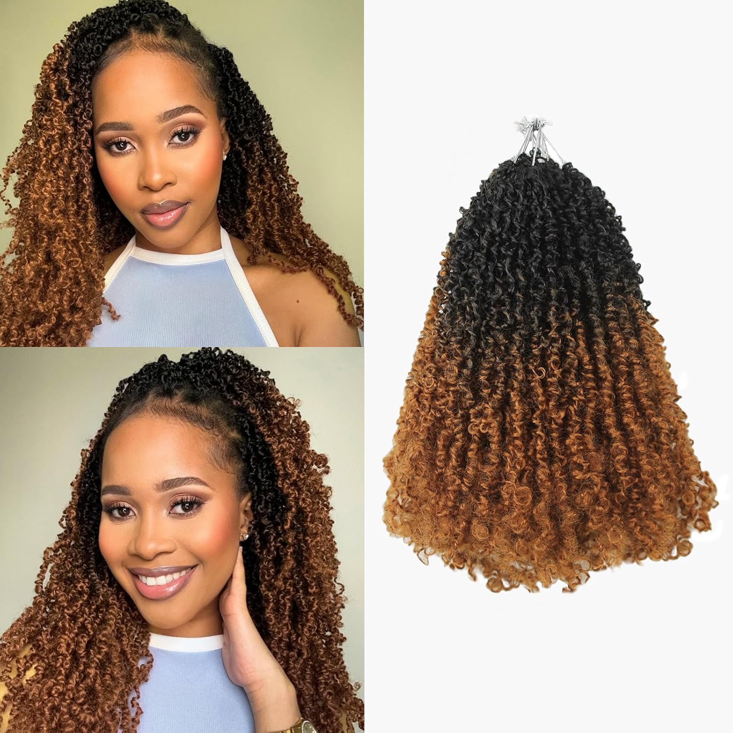 Yanky Twist Crochet Hair 16 Inch 9 Packs Pre Looped Mini Twist Yankee Twist Micro Yaki Twist Synthetic Curly Crochet Hair Extensions For Black Women (T30, 16inch)