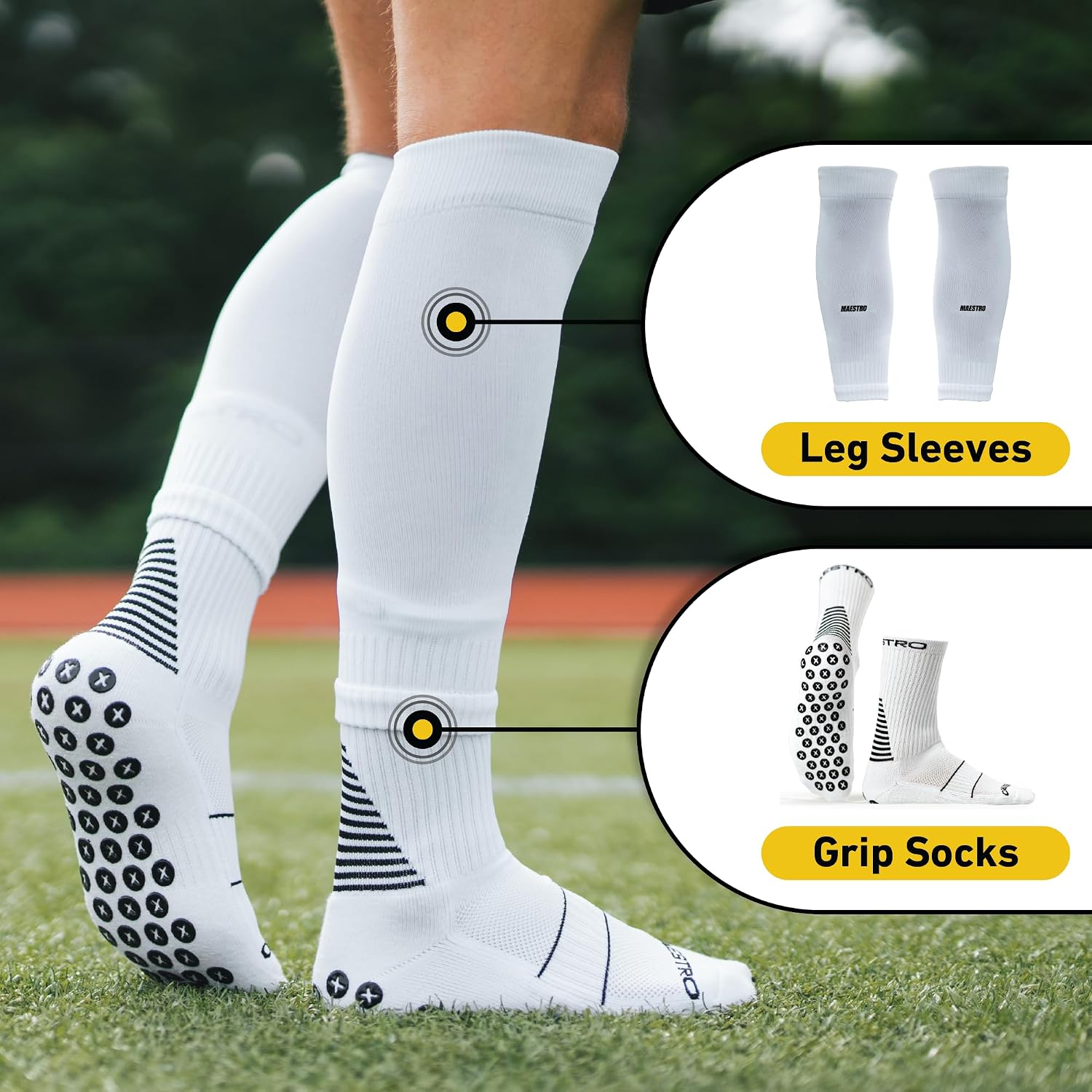 Maestro Leg Sleeves - Calf Compression Sleeves for Men & Boys, Compatible With Shin Guards & Grip Socks for Soccer, Football