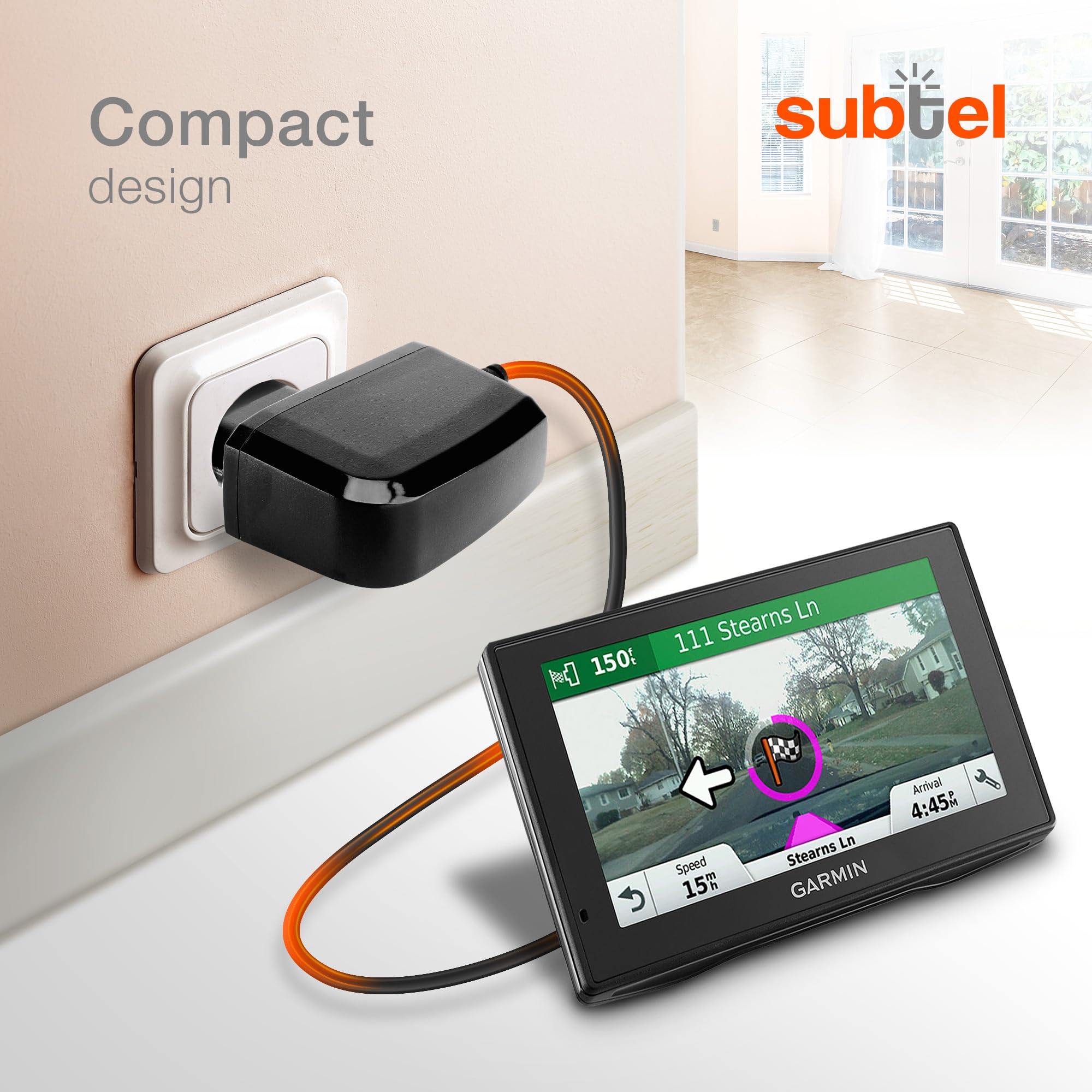 subtel® Kabel do ładowania 1,1 m 1 A / 1000 mA kompatybilny z Garmin Edge, DriveAssist, DriveSmart, Nüvi, Oregon, eTrex, GPSMAP 5 V mini USB ładowarka zasilacz Charger czarny