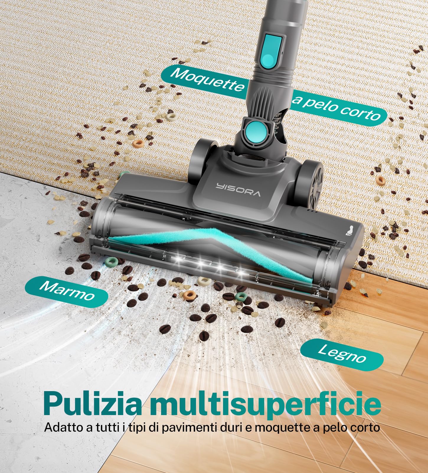 Aspirapolvere Senza Fili, 25KPa/50Min Scopa Elettrica Senza Fili, Spazzola Antigroviglio e Autoportante, Aspirapolvere Senza Filo ultraleggero, Aspirapolvere Potente per Pavimenti/Tappeti/Peli Animali