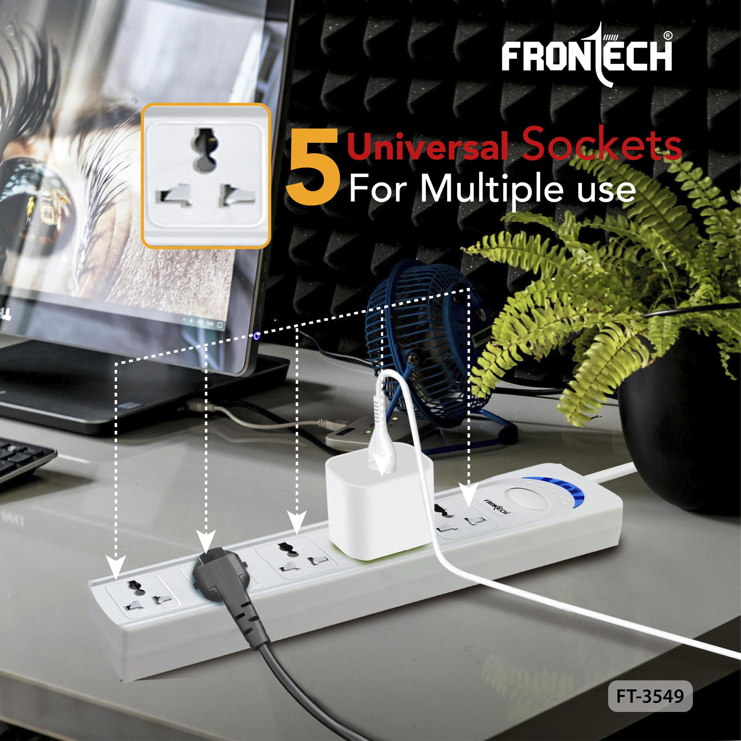 FRONTECH FT-3549 Power Extension Board with 5 Universal Sockets