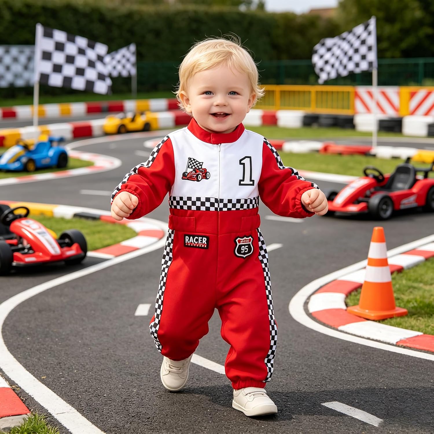 Toddler Race Car Jumpsuit, 1st 2nd Birthday One Piece Outfit