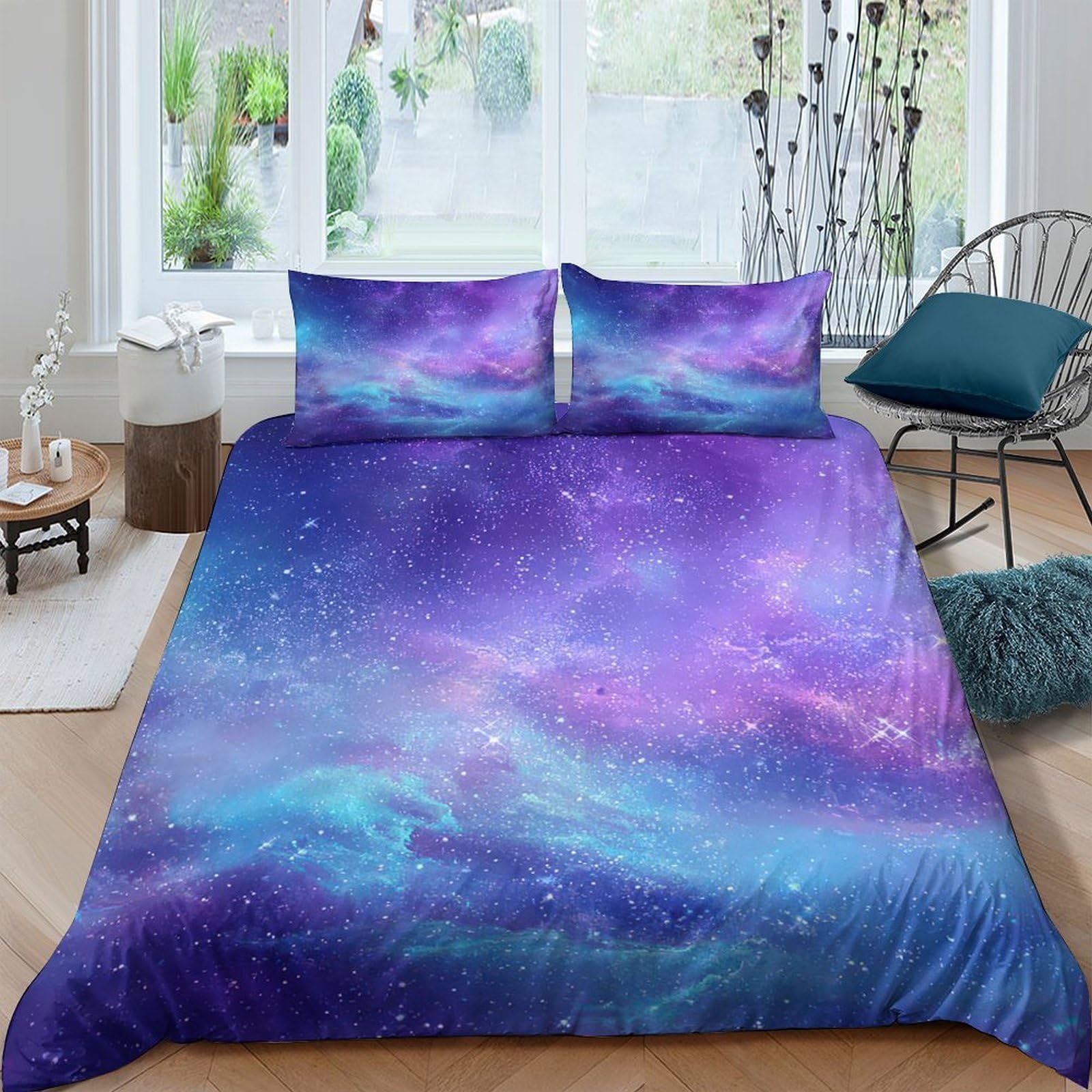 Housse de couette galaxie 140x200 linge de lit astral microfibre douce