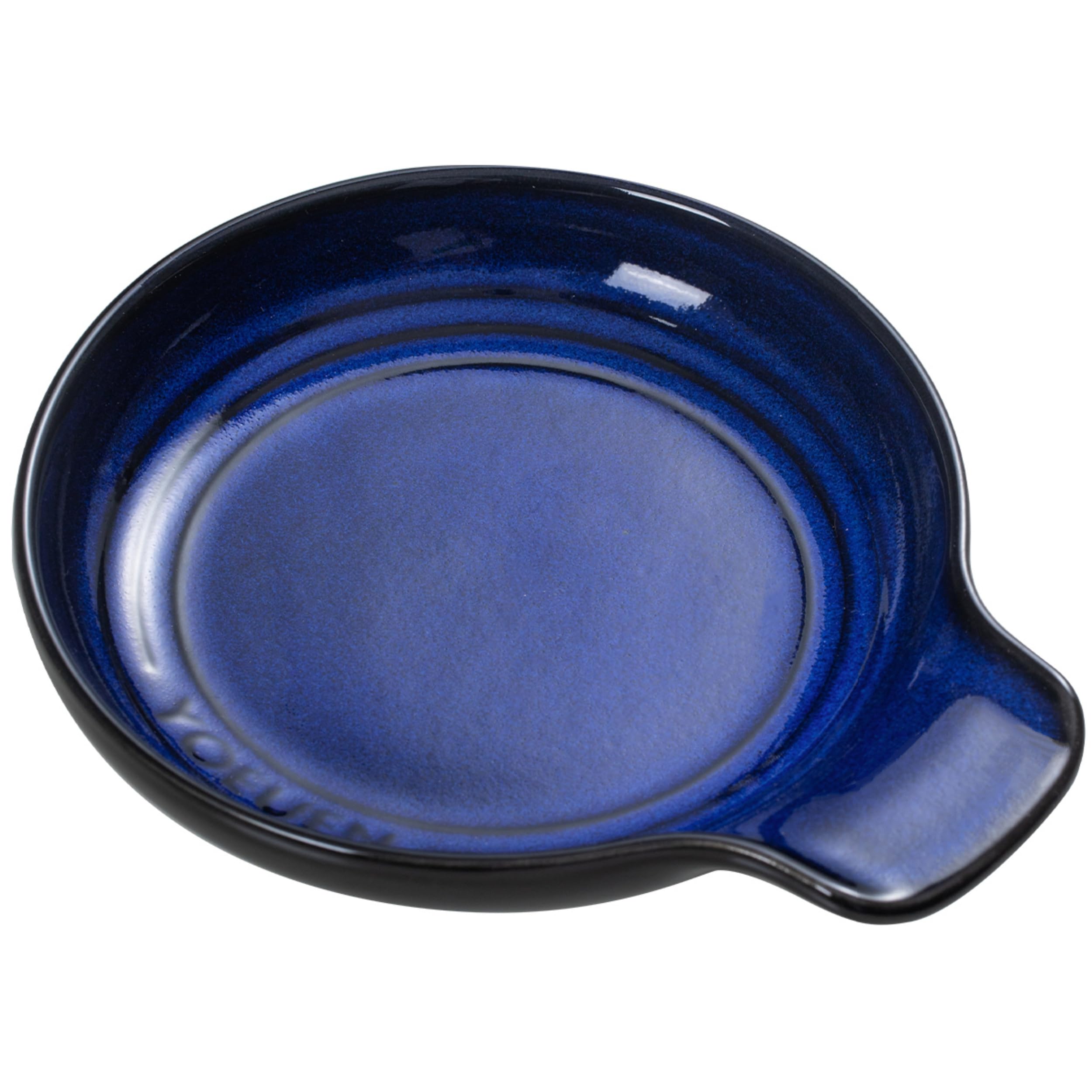 Ceramic Spoon Rest for Stove Top, 5.5inch Spoon Holder for Kitchen Counter Heat-Resistant, Classic Style Large Utensil Rest for Spatula, Spoons or Tongs, Deep Blue 1pcs