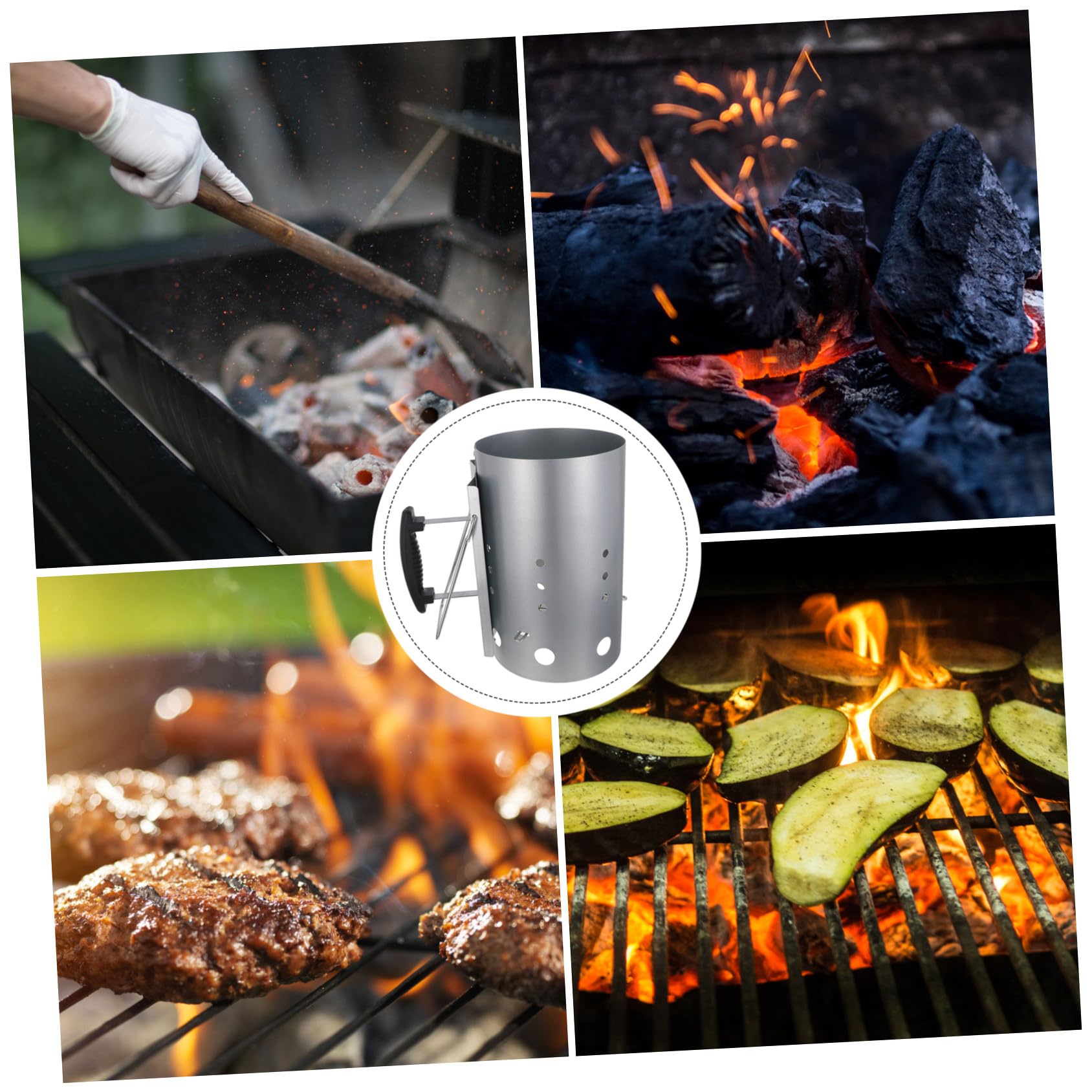 NOLITOY Accendifuoco per Barbecue e Stufa a Carbone Barilotto di Accensione Ventilato per Grigliate All'aperto, Accendifuoco a Ciminiera in Acciaio Zincato Manico in Nylon per Avvio