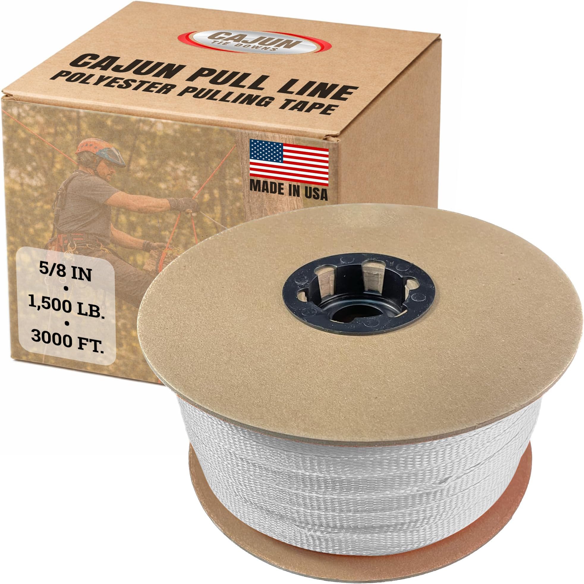 Pull Line โ 5/8 Inch, 1,500 lb, Flat Polyester Pulling Tape, Conduit Wire Pulling, Made in USA, White, 3000 ft